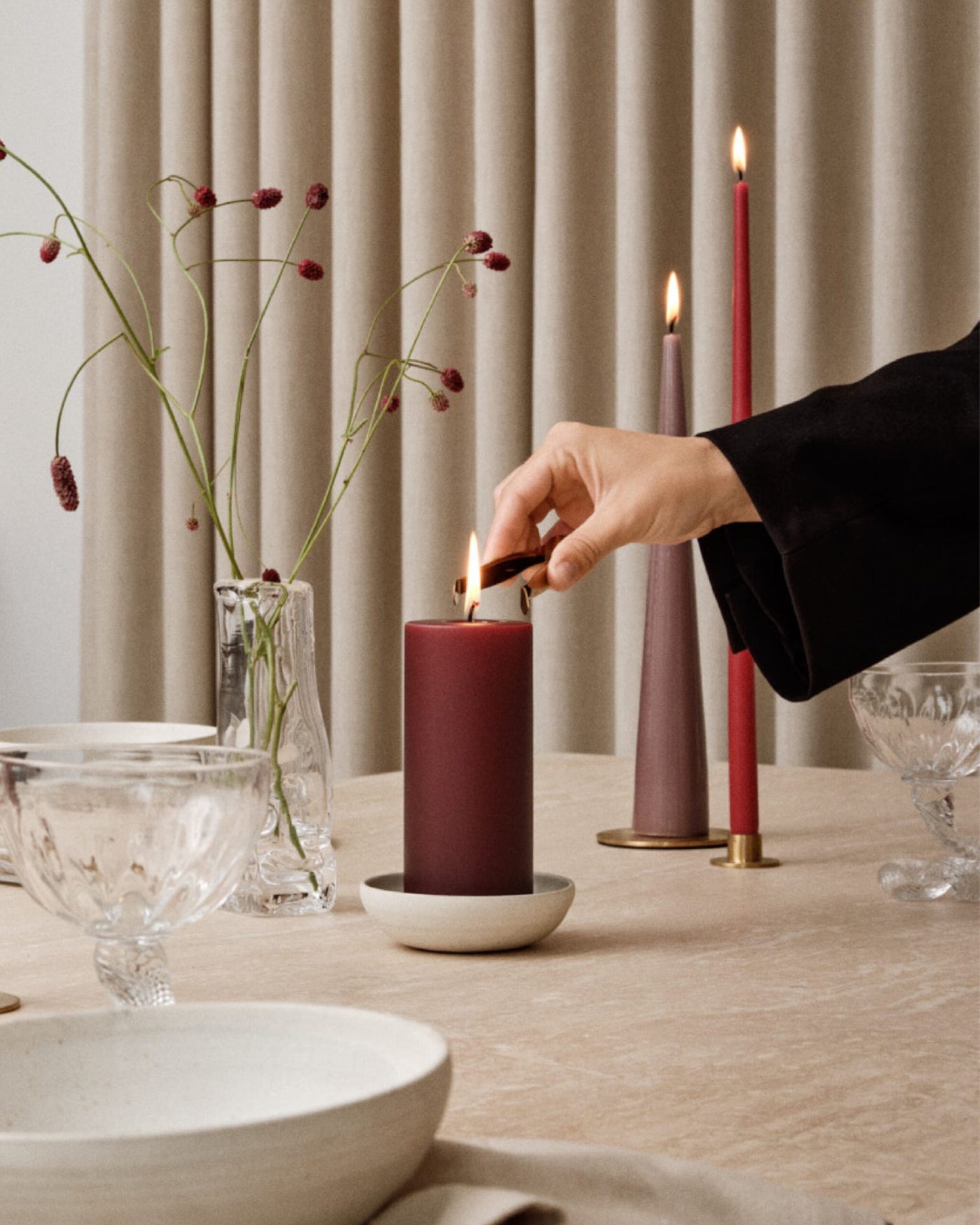 Deep Wine Pillar Candle - 10cm