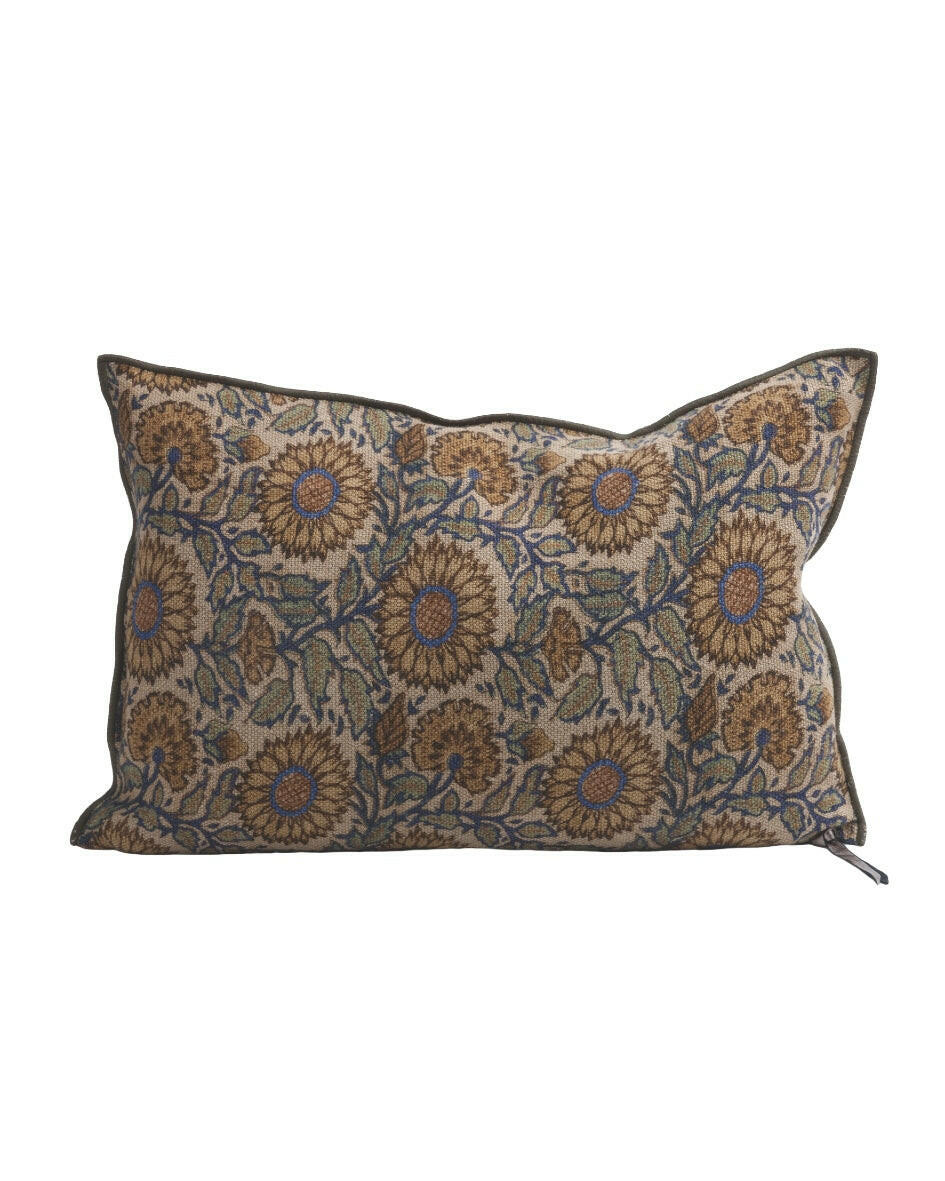 Coussin Vice Versa Lin Wabi Sabi Imprimé, Les Tournesols Cobalt, Maison de Vacances