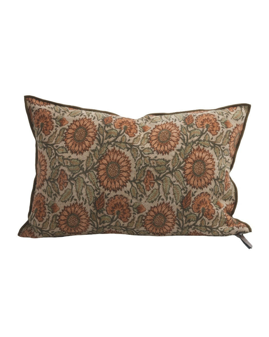 Coussin Vice Versa Lin Wabi Sabi Imprimé, Les Tournesols Terracotta, Maison de Vacances