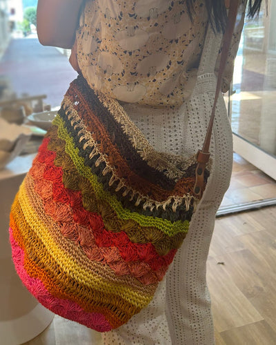 Sac en bandoulière en sisal, Multicolors