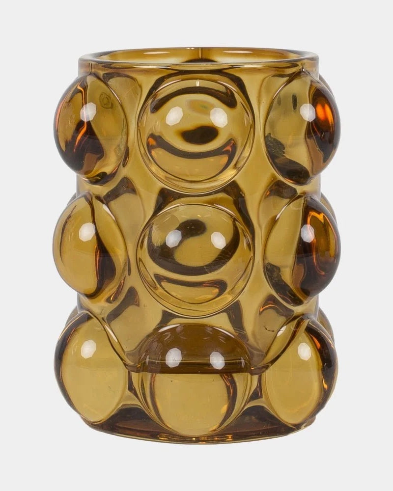 Amber Bubbla Tealight Holder 10cm