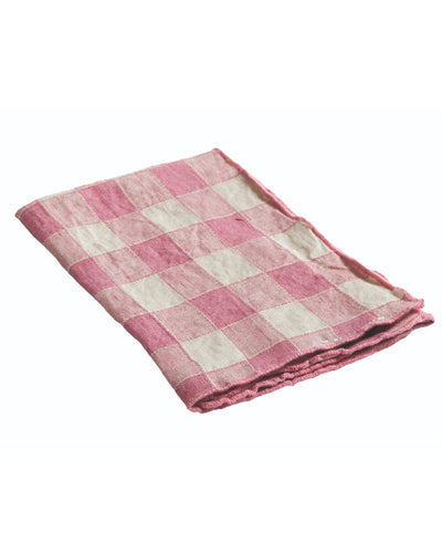 Torchon Bourdon Toile Vintage Vichy, Rose Zizi, Maison de Vacances