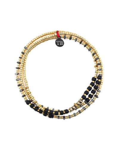 Necklace and Bracelet 3 turns, ANDY Gold 3 - Black 