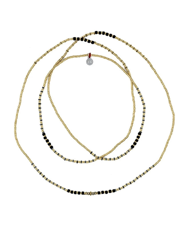 Necklace and Bracelet 6 rounds, ANDY Gold 6 - Black 