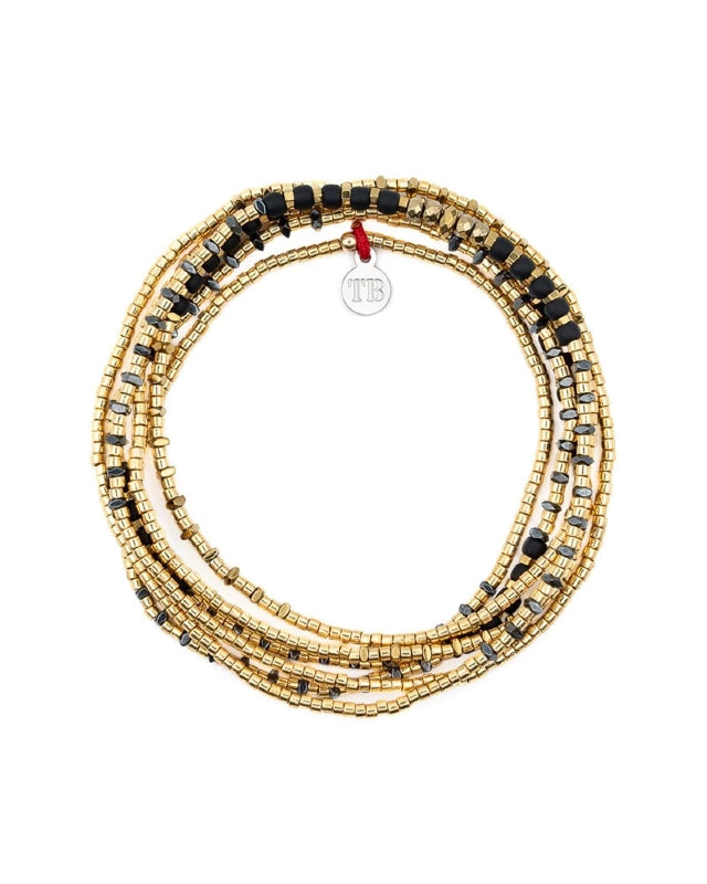 Necklace and Bracelet 6 rounds, ANDY Gold 6 - Black 