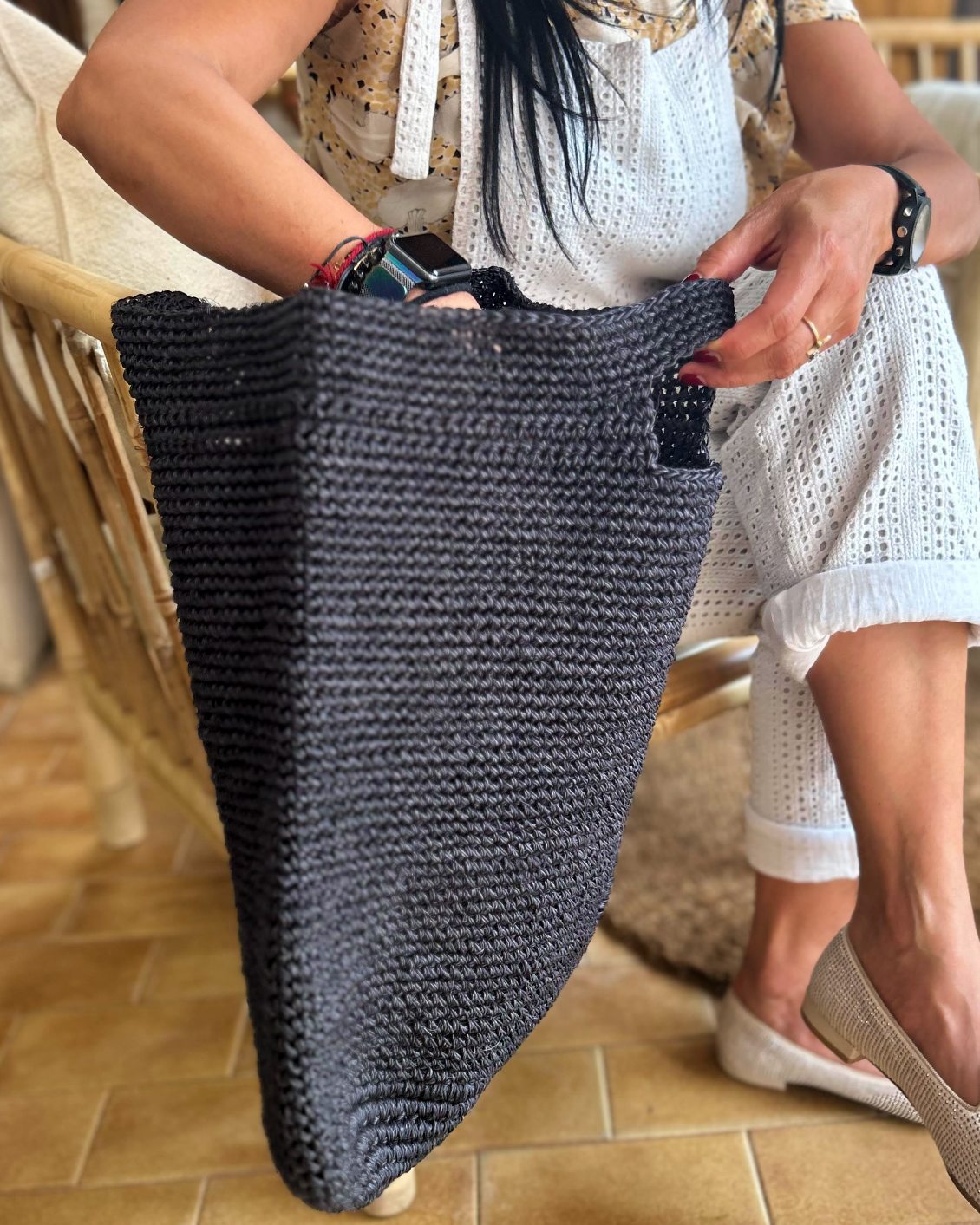 Sac à main en sisal Bleu Marine, Pao Artesana