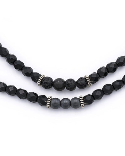 Men's 3-round Bracelet Necklace, GENTLEMAN SILVER - Matte Black 