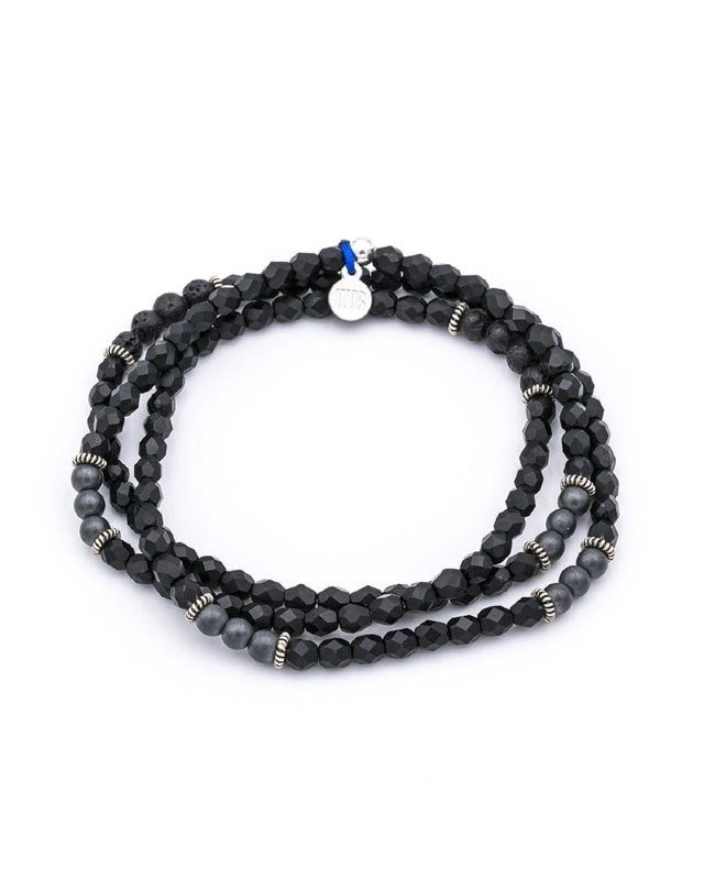 Men's 3-round Bracelet Necklace, GENTLEMAN SILVER - Matte Black 