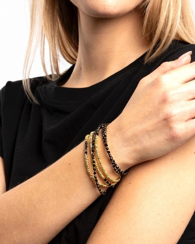 Collier et Bracelet 6 tours, CAROLINE Gold Noir