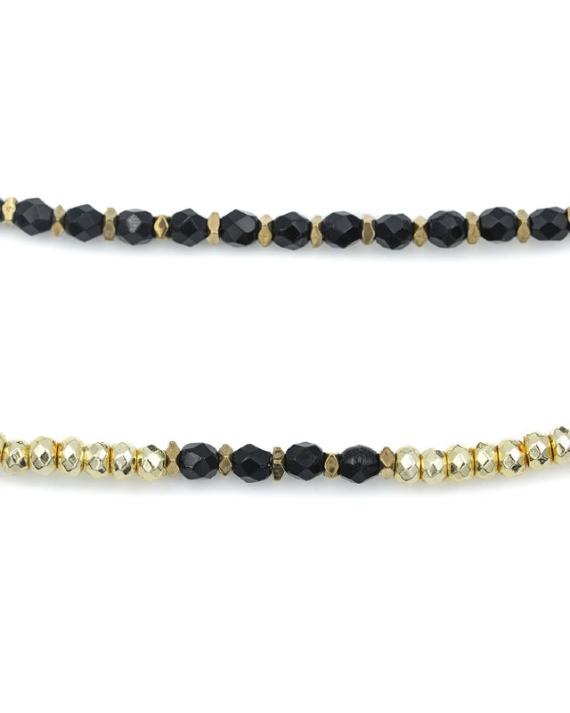 Necklace and Bracelet 6 turns, CAROLINE Gold Black