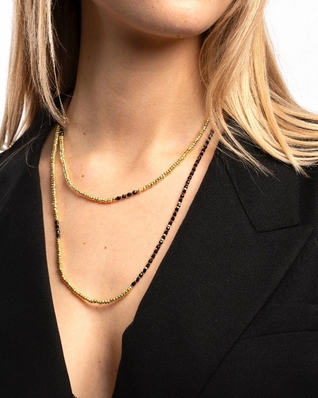 Collier et Bracelet 6 tours, CAROLINE Gold Noir