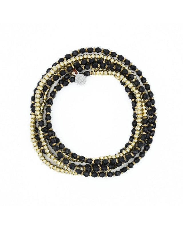 Necklace and Bracelet 6 turns, CAROLINE Gold Black