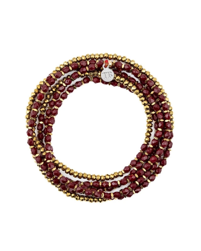 Collier et Bracelet 6 tours, CAROLINE - Rouge Cerise