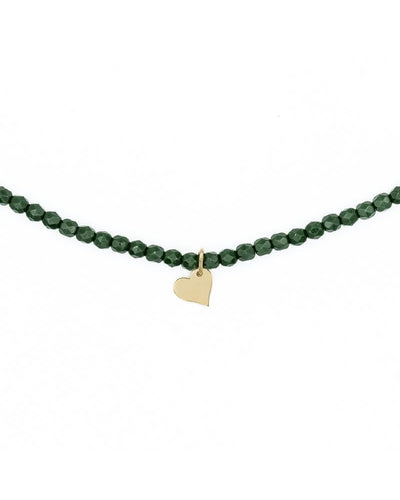 Necklace and Bracelet 3 turns, Gold Heart - Green Forest