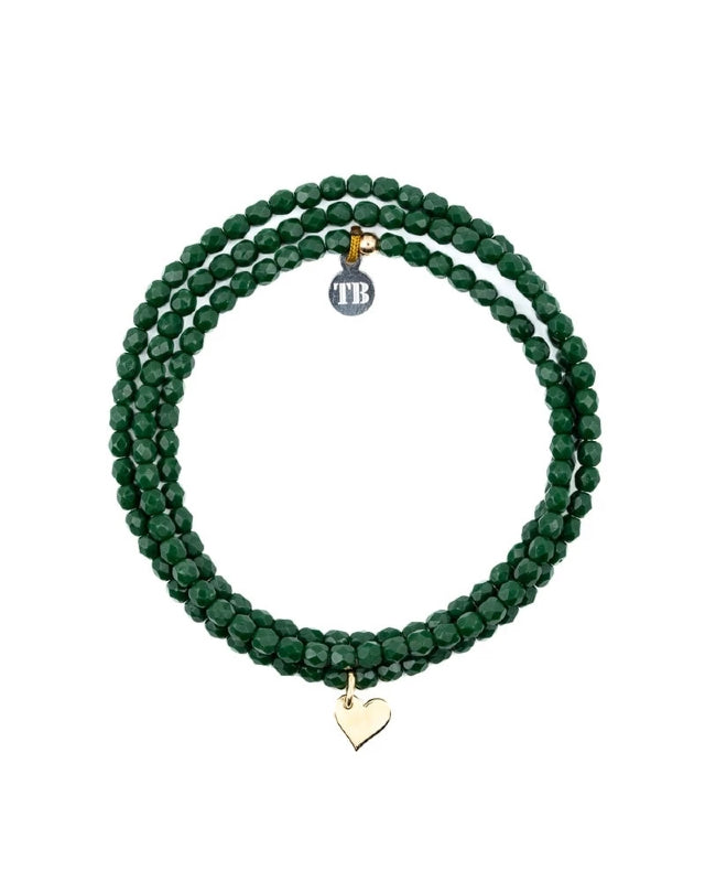 Necklace and Bracelet 3 turns, Gold Heart - Green Forest