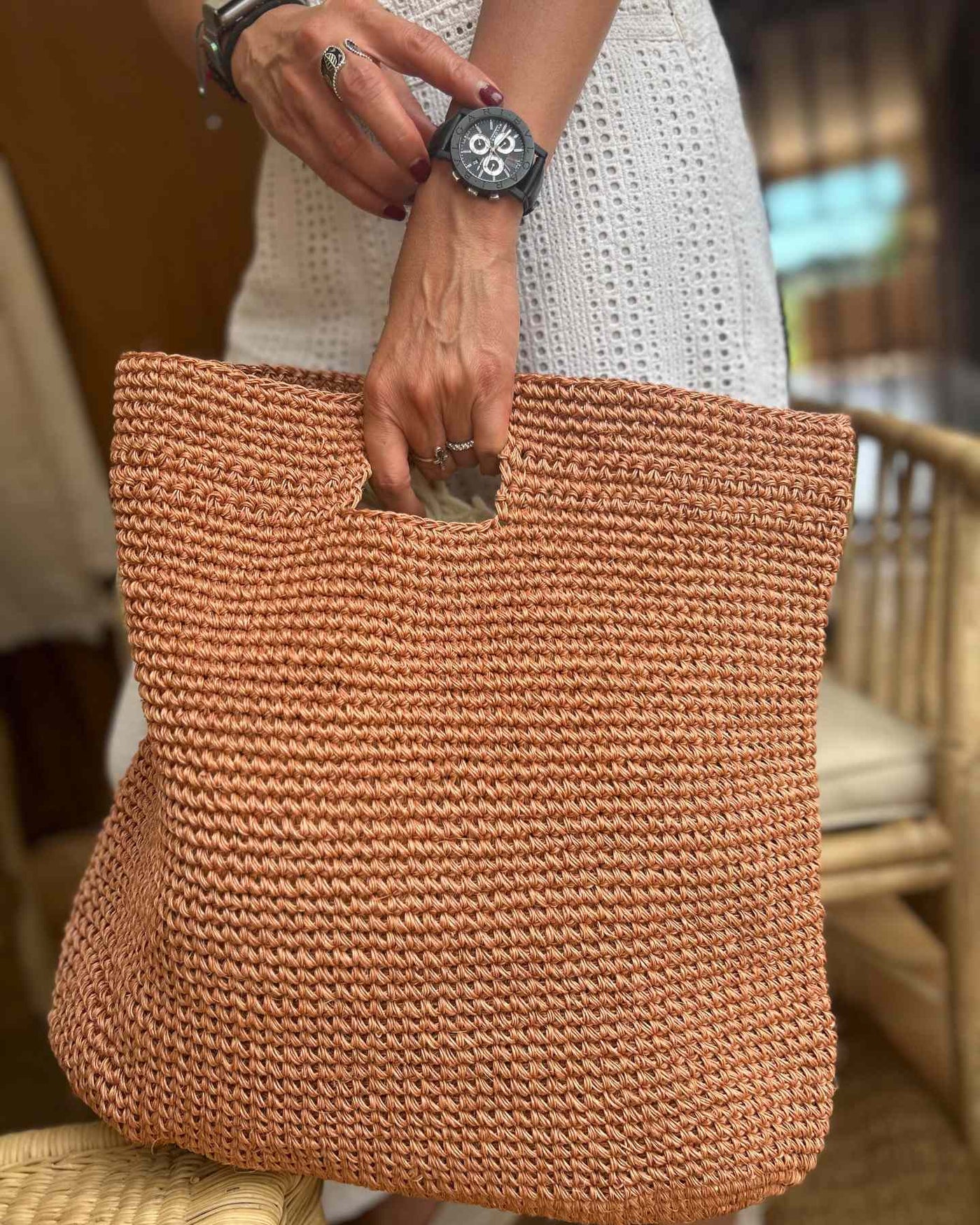 Sac à main en sisal Terracotta, Pao Artesana